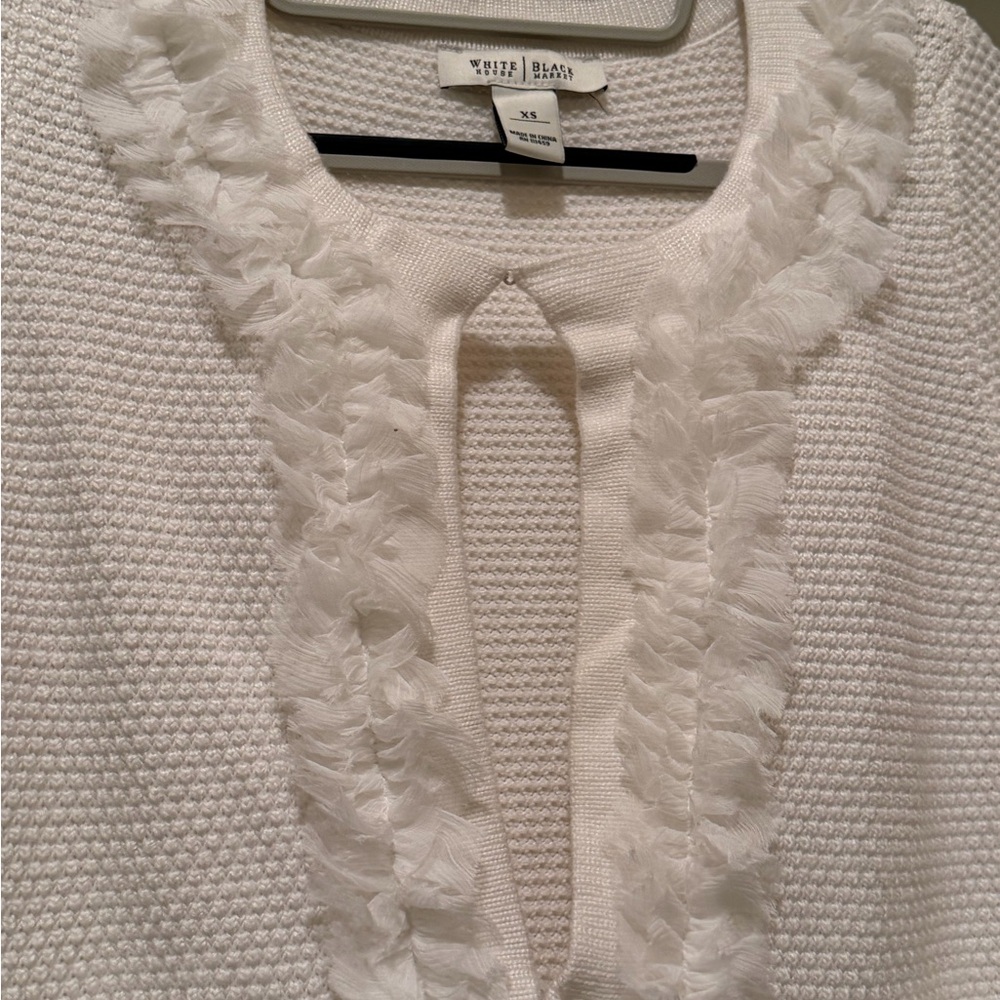 White Textured Cardigan with Ruffle Trim - Picture 5 of 6